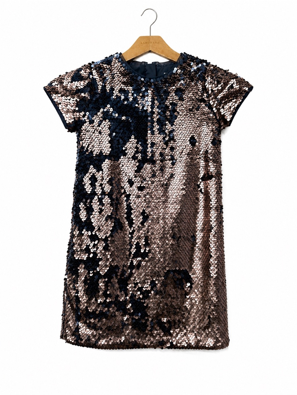 GAP Girls Flip Sequin Shift Dress in Navy and Rose Gold